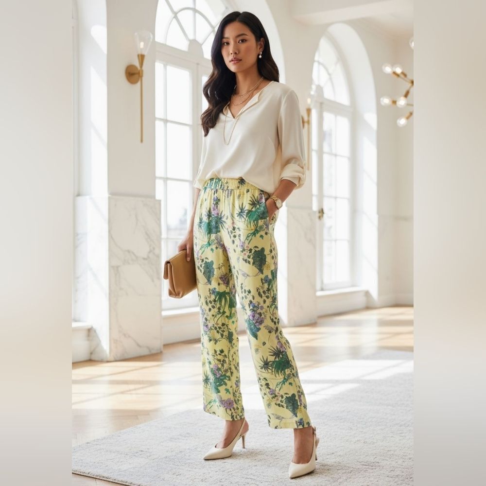 INC Tropical Print Yellow Pants